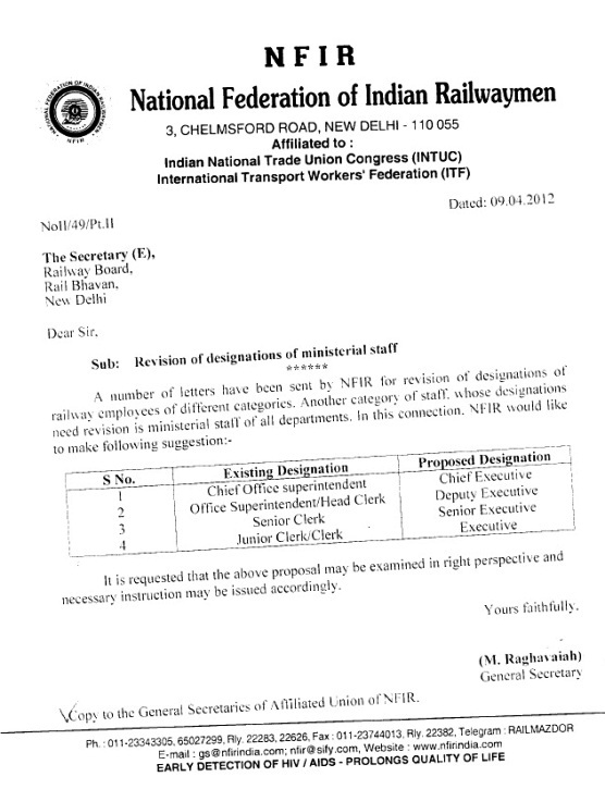 NFIR proposes change in nomenclature of Ministerial Cadre