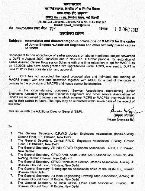 Proposal for restoration of earlier ACP Scheme with one time relaxation to opt for MACPS rejected by DoPT