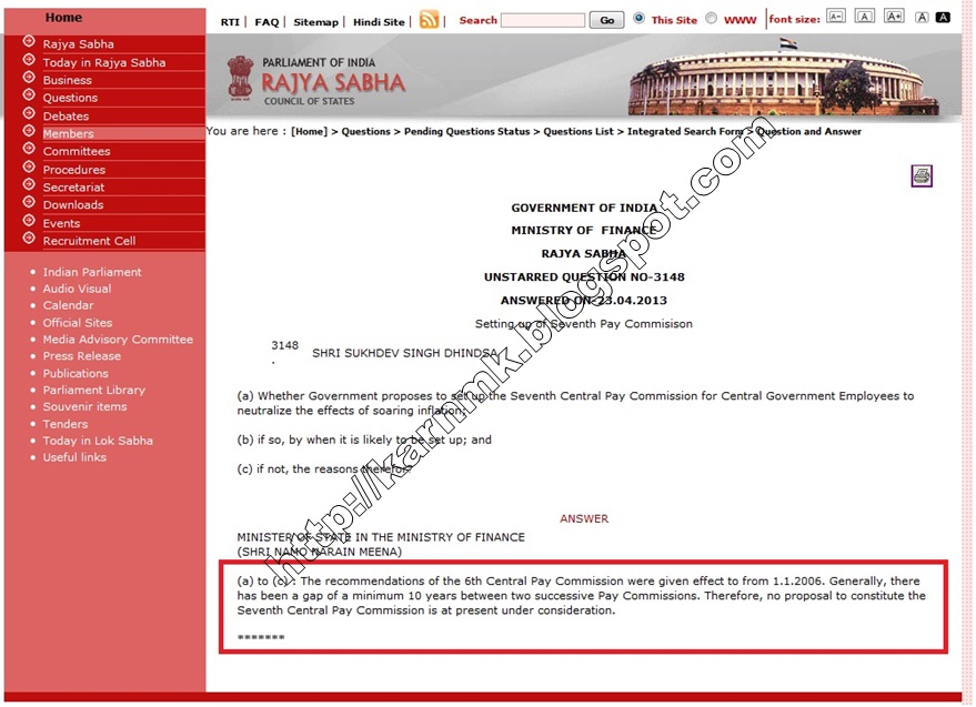 No Proposal to constitute the Seventh Central Pay Commission at present: Govt reply in Rajya Sabha dated 23.04.2013 No Proposal to constitute the Seventh Central Pay Commission at present: Govt reply in Rajya Sabha dated 23.04.2013