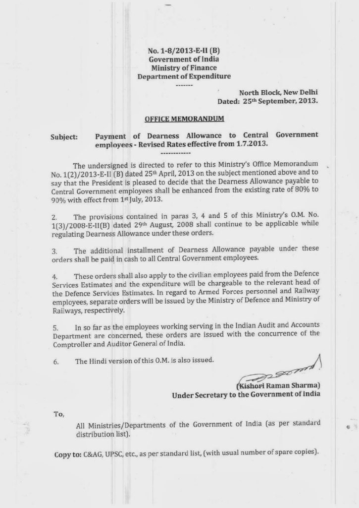 DA from July 2013 Order issued by Finmin for 10% hike