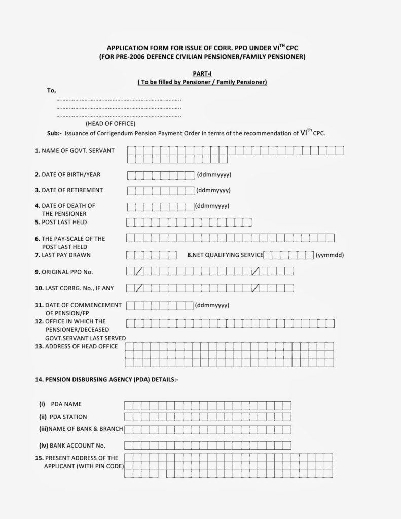 Issuance of corrigendum Pension Payment Order of Pre-2006 Defence Civilian Pensioners/ Family pensioners in terms of the recommendations of 6th CPC