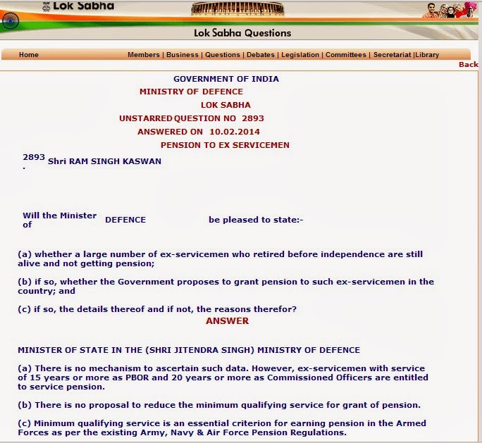 PENSION TO EX SERVICEMEN: No proposal to reduce the minimum qualifying service for grant of pension PENSION TO EX SERVICEMEN: No proposal to reduce the minimum qualifying service for grant of pension