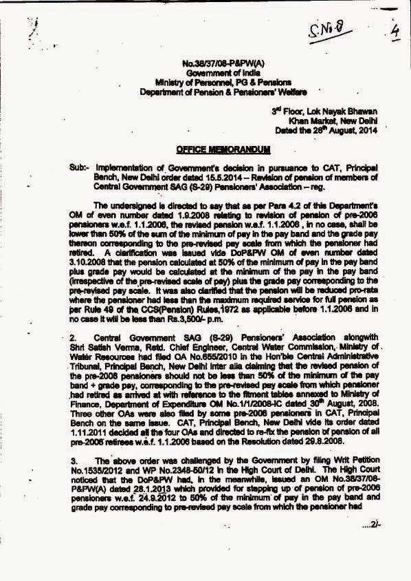 Revision of pension of pre-2006 pensioners in pursuance of CAT, Principal Bench, New Delhi Order Revision of pension of pre-2006 pensioners in pursuance of CAT, Principal Bench, New Delhi Order