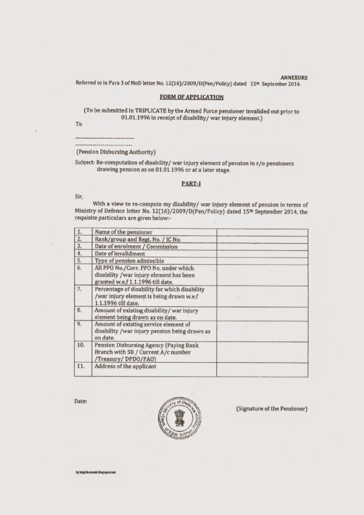 Casualty Pensionary Awards for Armed Forces Officers & POBR invalided out from 1.1.1996 – PCDA Circular No. 529