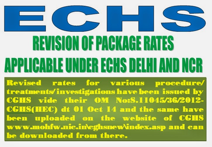 ECHS Delhi and NCR: Revision of Package Rates