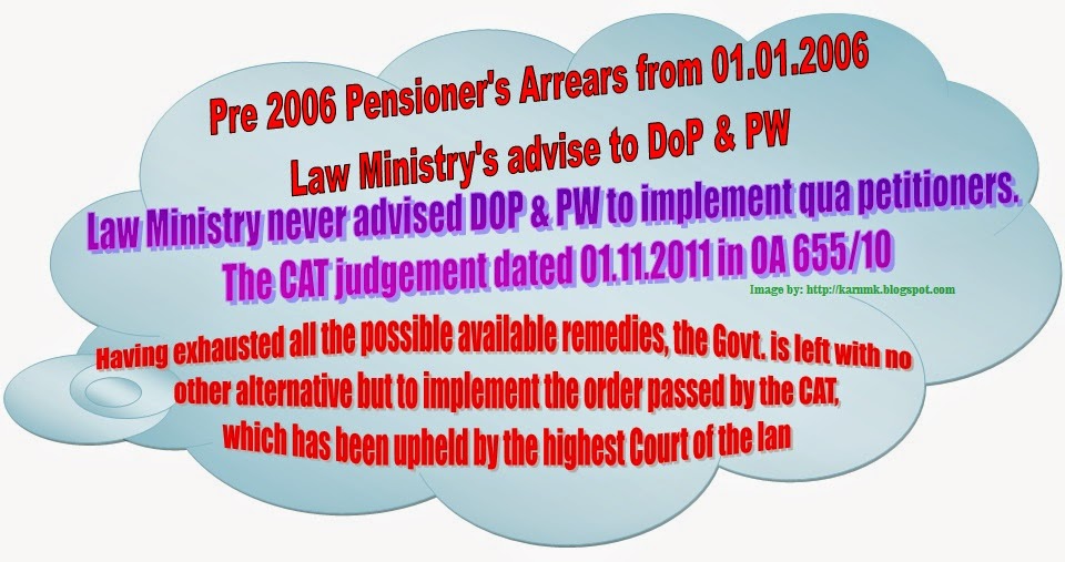 Pre 2006 Pensioner’s Arrears from 01.01.2006: Law Ministry’s advise to DoP & PW Pre 2006 Pensioner’s Arrears from 01.01.2006: Law Ministry’s advise to DoP & PW