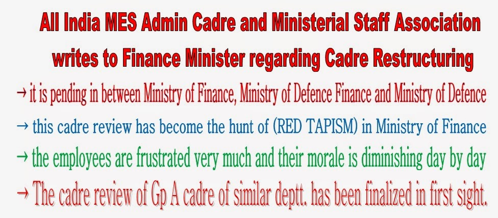All India MES Admin Cadre and Ministerial Staff Association writes to Finance Minister regarding Cadre Restructuring