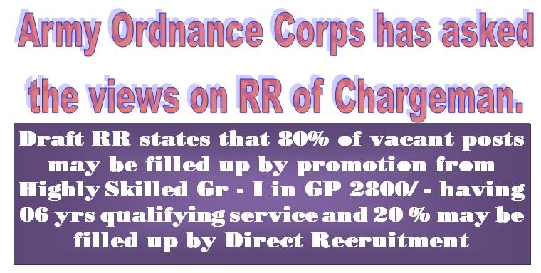Comments/Views on Revision of Recruitment Rules for Chargeman invited by BPMS