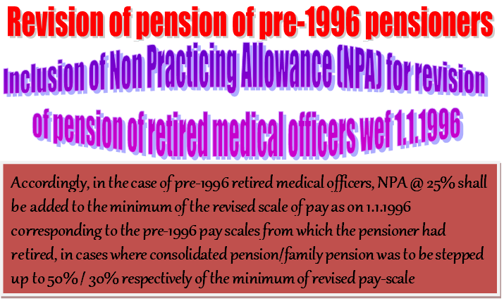 Revision of pension of pre-1996 pensioners – inclusion of Non Practicing Allowance (NPA) for revision of pension of retired medical officers wet. 1.1.1996