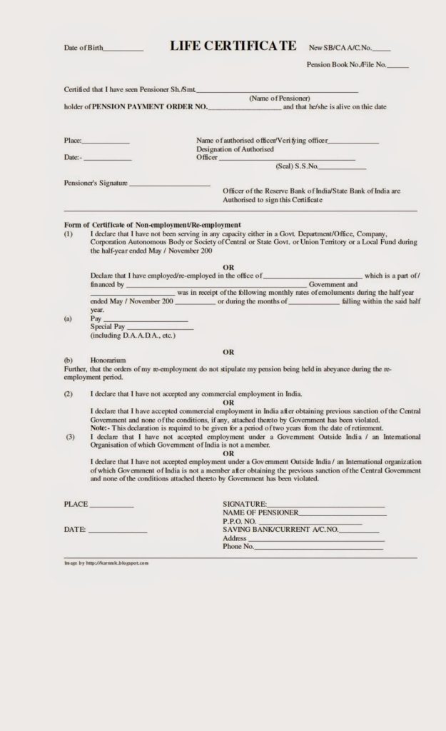 Rendering of Life Certificate by Ex-Servicemen-Download format of Life Certificate