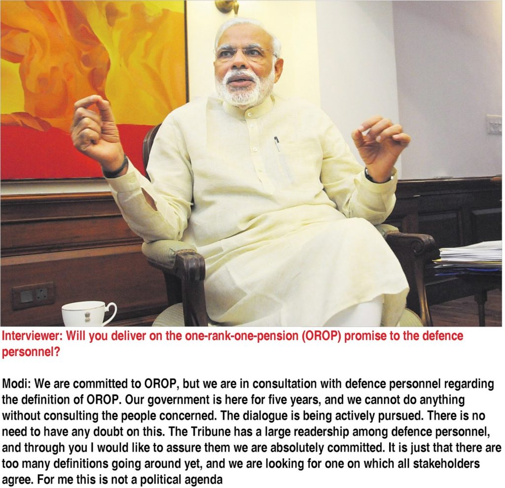 Govt committed to OROP, there’s no doubt about it: PM Interview to Tribune