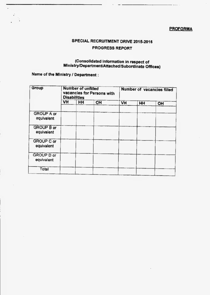 Special Recruitment Drive to fill up the vacancies for Persons with Disabilities: Time Frame fixed by DoPT