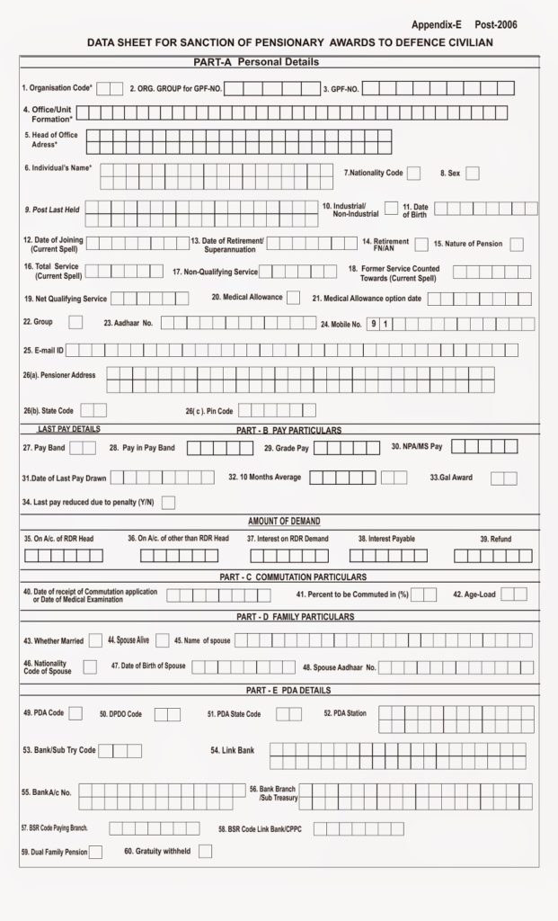 Forwarding of revised LPC-Cum-Data Sheets of the Pension Sanction Software by incorporating Aadhaar Number, Mobile No. and E-mail ID, for Pensionary award in r/o Defence Civilians