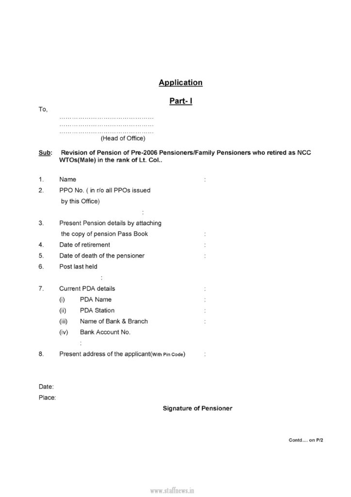 Revision of Pension of Pre-2006 Pensioners retired as NCC WTOs in the Rank of Lt.Col – PCDA Circular 141