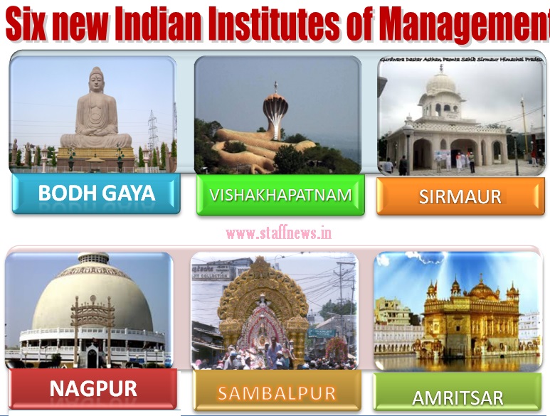 Establishment of six new Indian Institutes of Management – First academic session from 2015-16