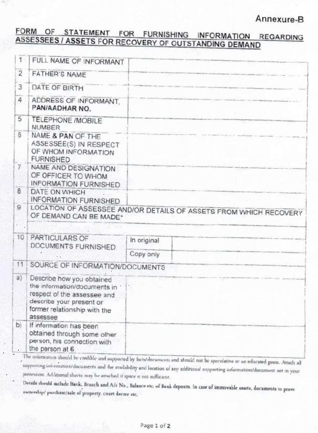 Guidelines for Grant of Reward to Informants leading to Recovery of Irrecoverable Taxes, 2015: CBDT Instruction No.07