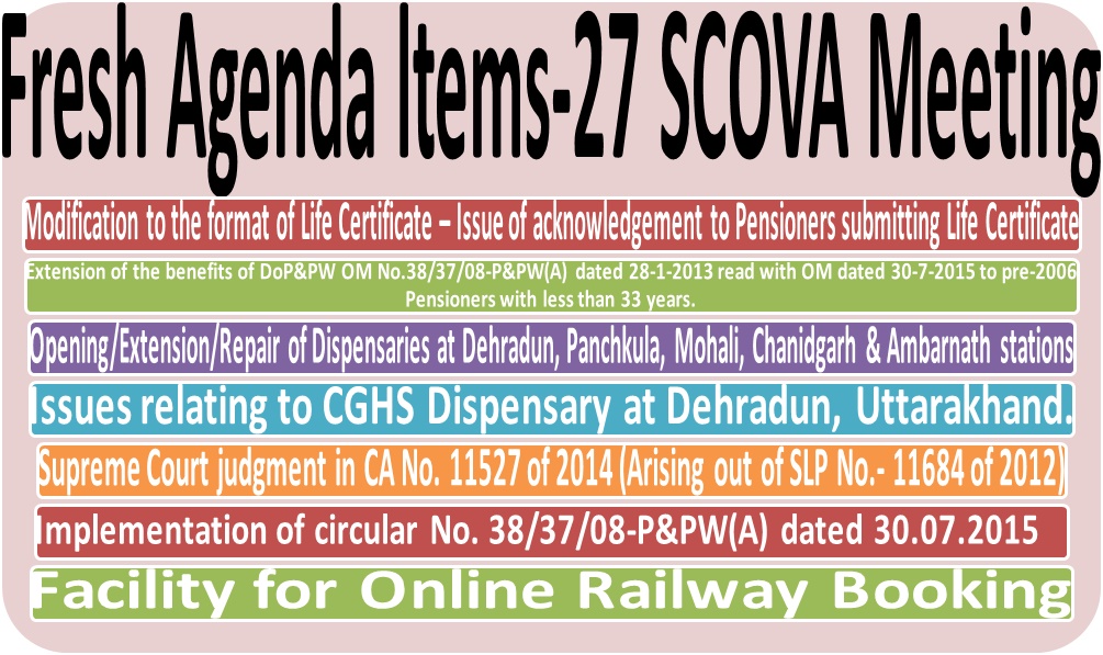 Fresh Agenda Items – 27th SCOVA meeting