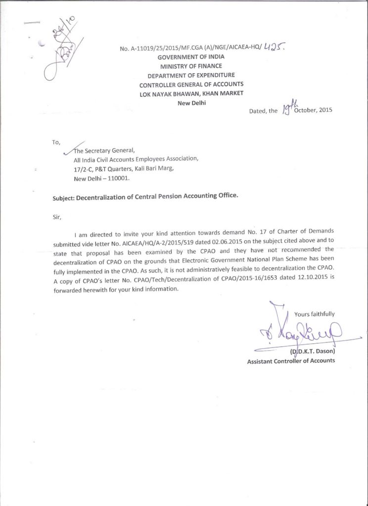 Decentralization of Central Pension Accounting Office is not administratively feasible Decentralization of Central Pension Accounting Office is not administratively feasible