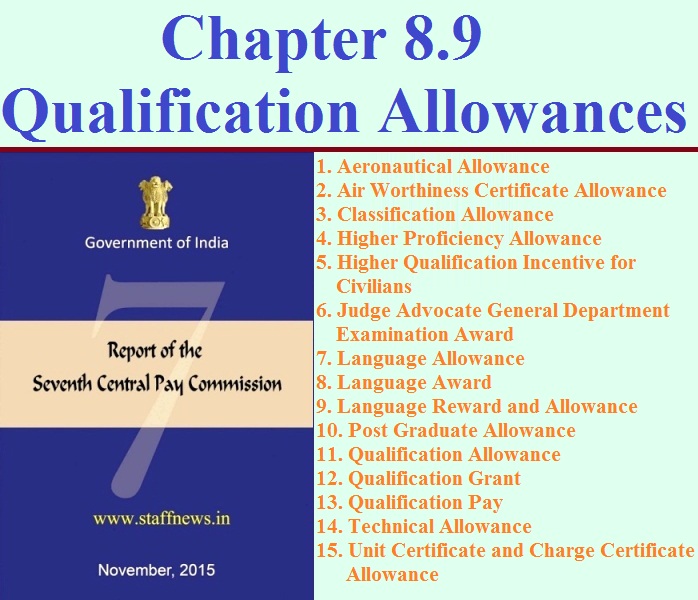 Seventh Pay Commission Report: Chapter 8.9 Qualification/ Language/ Technical/ Classification Allowances