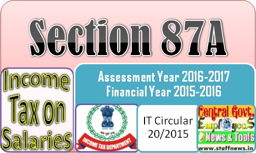 Section 87A – Rebate of Rs. 2000 for Income upto Rs. 5 Lakh: IT Circular 20/2015