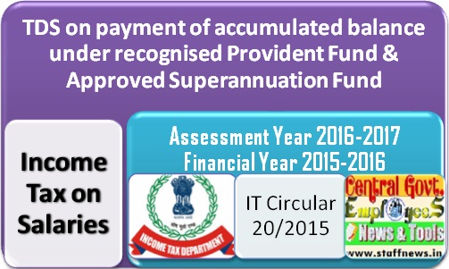 TDS on payment of accumulated balance under recognised Provident Fund & Superannuation Fund: IT Circular 20/2015