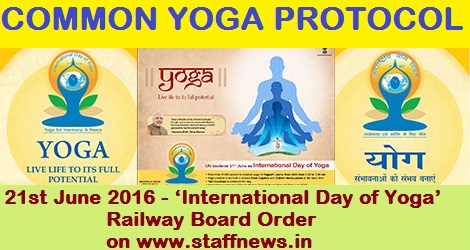 Celebration on 21st June 2016 as ‘International Day of Yoga’: Railway Board Order