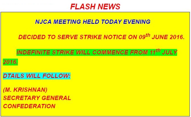 NJCA Meeting on 7th CPC: Decided to serve strike notice on 9th June, 2016