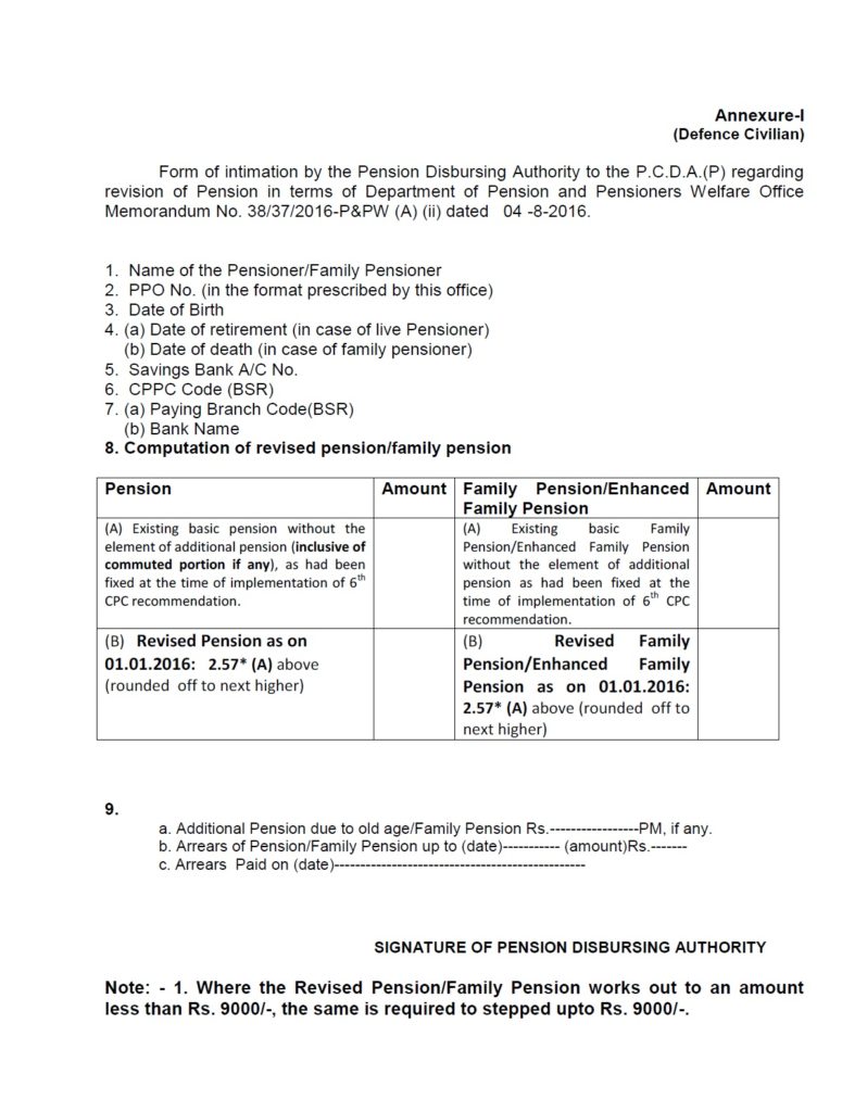 7th CPC Revision of Pension of Pre-2016 Defence Civilian Pensioners/Family Pensioners – PCDA Cricular C-153 7th CPC Revision of Pension of Pre-2016 Defence Civilian Pensioners/Family Pensioners – PCDA Cricular C-153