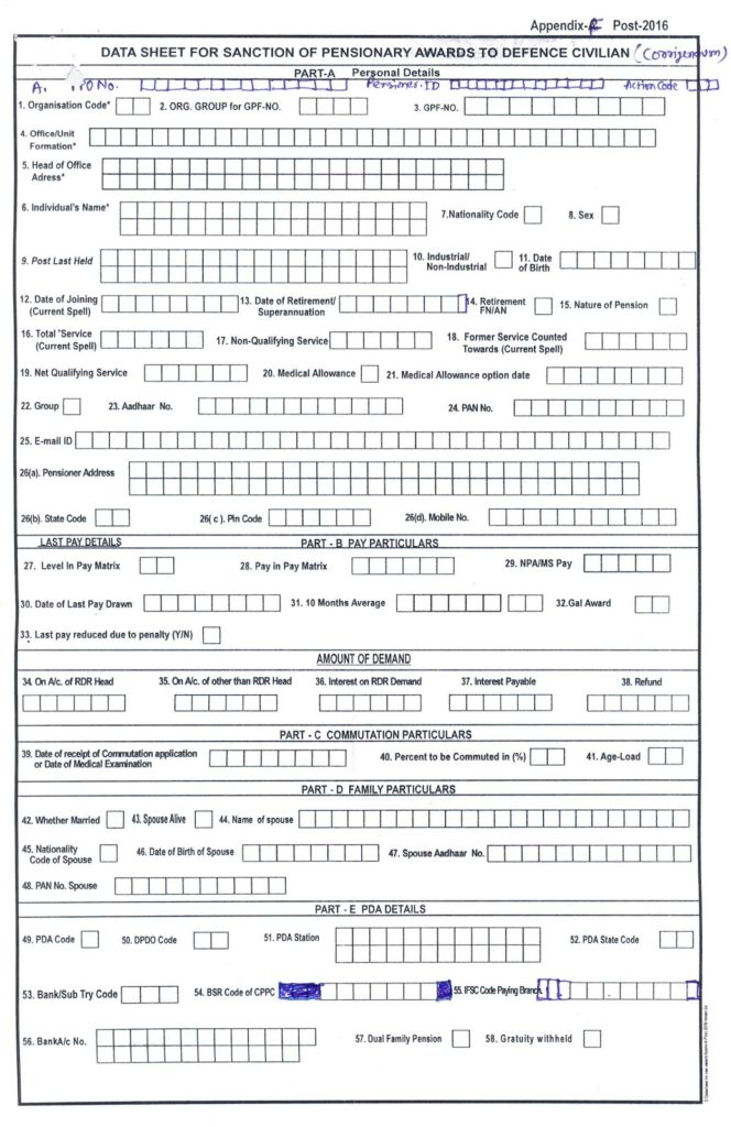 7th CPC Post-2016 Pension, Family Pension Revision in respect of Civilians/Defence Civilians of Ministry of Defence and their families: PCDA Circular C-154