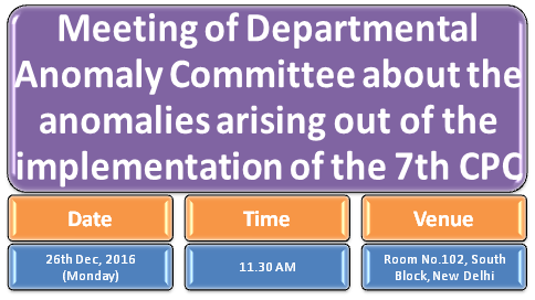 7th Pay Commission Departmental Anomaly Committee Meeting with the representatives of the Defence Civilians Federations