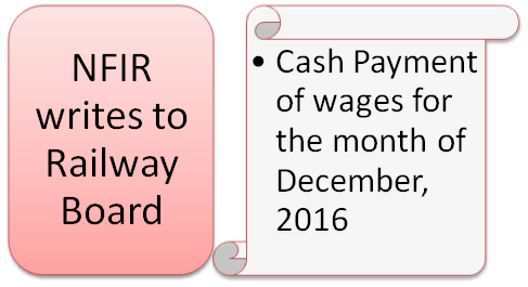 Cash Payment of wages for the month of December, 2016: NFIR writes to Railway Board