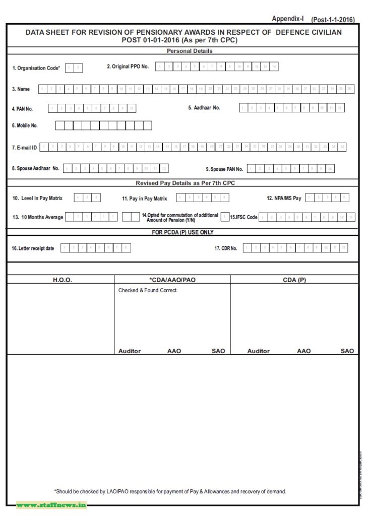 Post 2016 – 7th CPC Pension Revision for Defence Civilian: Option regarding commutation of additional amount of pension