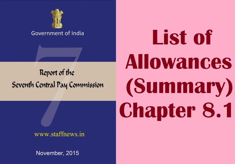 Seventh Pay Commission Report:List of Allowances (Summary) Chapter 8.1