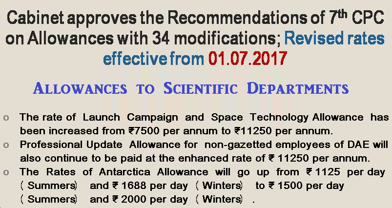 7th CPC: Cabinet Approval on Launch Campaign, Space Technology, Professional update & Antarctica Allowance