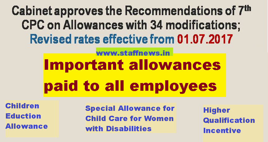 7th CPC: Cabinet Approval on CEA, Special Allowance for Child Care, Higher Qualification Incentive