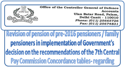 7th CPC Pension Revision & Notional Fixation on Concordance Tables: Controller General of Defence Accounts Orders