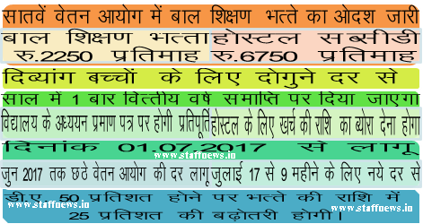 7th CPC Allowances Order: Children Education Allowance (CEA) & Hostel Subsidy ब्यौरा हिन्दी में भी