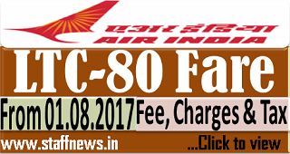 Air India LTC-80 Fare with effect from 01 August 2017