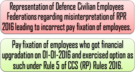 Misinterpretation of 7th CPC CCS(Revised Pay) Rules-2016 leading to incorrect pay fixation of employees: Representation of Defence Civilian