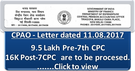 7th CPC Pension Revision of 9.5 lakhs Pre-2016 & 16K post-2016 became due, CPAO instructions to PAO to use e-revision utility