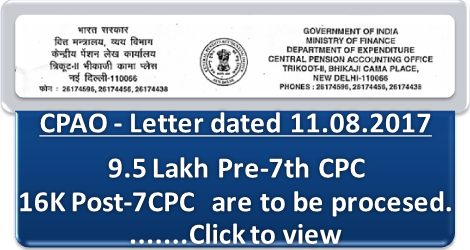 7th CPC Pension Revision of 9.5 lakhs Pre-2016 & 16K post-2016 became due, CPAO instructions to PAO to use e-revision utility 7th CPC Pension Revision of 9.5 lakhs Pre-2016 & 16K post-2016 became due, CPAO instructions to PAO to use e-revision utility