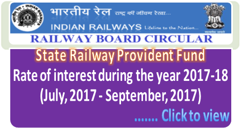 State Railway Provident Fund – Rate of interest during the year 2017-18 (July, 2017 – September, 2017) State Railway Provident Fund – Rate of interest during the year 2017-18 (July, 2017 – September, 2017)