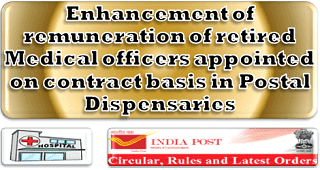 Enhancement of remuneration of retired Medical officers appointed on contract basis in Postal Dispensaries