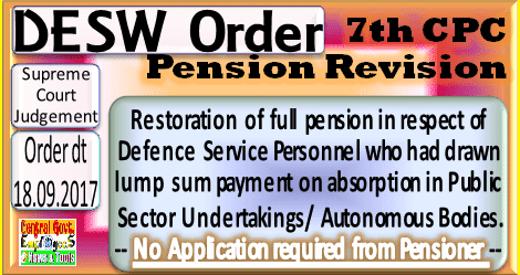 7th CPC Pension Revision: Restoration of full pension in respect of Armed Forces pensioner absorbed in PSUs/ Autonomous bodies