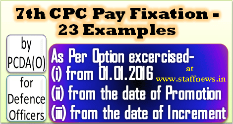 7th CPC Pay Fixation as per Option from 01.01.2016, Date of Promotion/Increment – 23 Examples by PCDA(O)