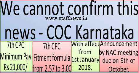 Increase in 7th CPC Minimum Pay to Rs. 21,000 & Fitment Formula to 3.00 wef 1/1/18: Confederation not confirming Media News