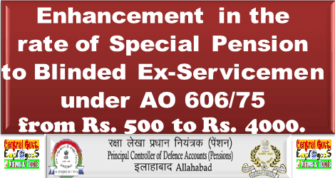 Enhancement in the rate of Special Pension to Blinded Ex-Servicemen : PCDA Circular No. 587