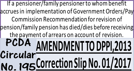 Payment of Life Time Arrear of pension/family pension to the claimant of pensioner/family pensioner: PCDA Circular No. 195