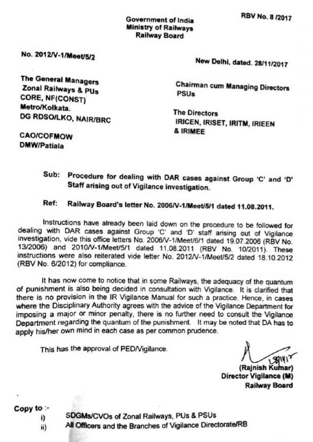Procedure for dealing with DAR case against Group โCโ and โDโ Railway Staff arising out of Vigilance investigation Procedure for dealing with DAR case against Group โCโ and โDโ Railway Staff arising out of Vigilance investigation