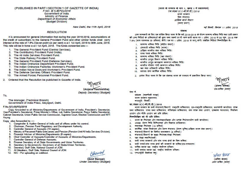 GPF and other Similar Funds: Interest rate from April, 2018 to June, 2018